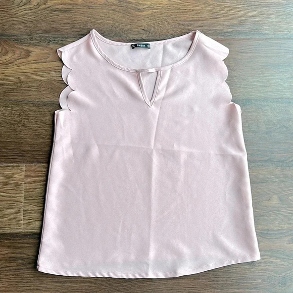 SHEIN Light Pink Shirt with Scalloped Sleeve | Scallop Sleeves | SHEIN | Pink - Picture 1 of 8